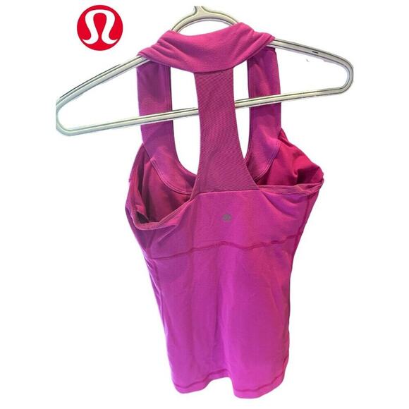 Lululemon Tank Top Magenta Scoop Mesh Racer T- Back Built in Shelf Bra | Size 6 - Picture 2 of 14